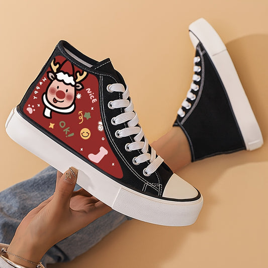 Christmas Reindeer Print Flat Chunky Sneakers