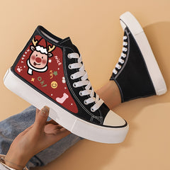 Christmas Reindeer Print Flat Chunky Sneakers