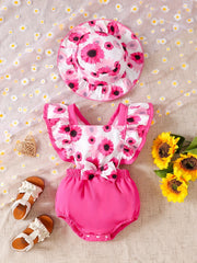 Baby Girls Sunflower Print Onesie & Hat Set