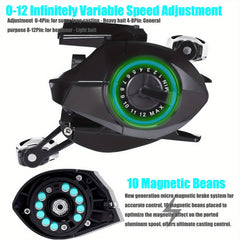 SAMOLLA 1pc Baitcasting Fishing Reel 7.2:1 Ratio 10kg Max Drag