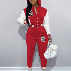 Women's Plus Size Letter Patched Raglan Sleeve Hooded Coat & Joggers Set
