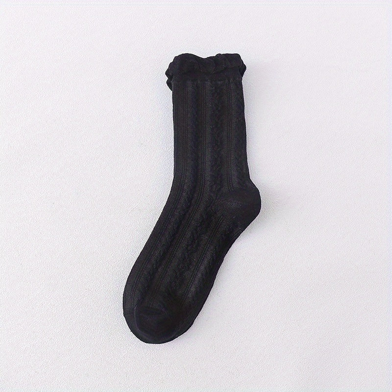 2 Pairs Girls Kids Versatile Socks Casual Crew Socks For Autumn Winter