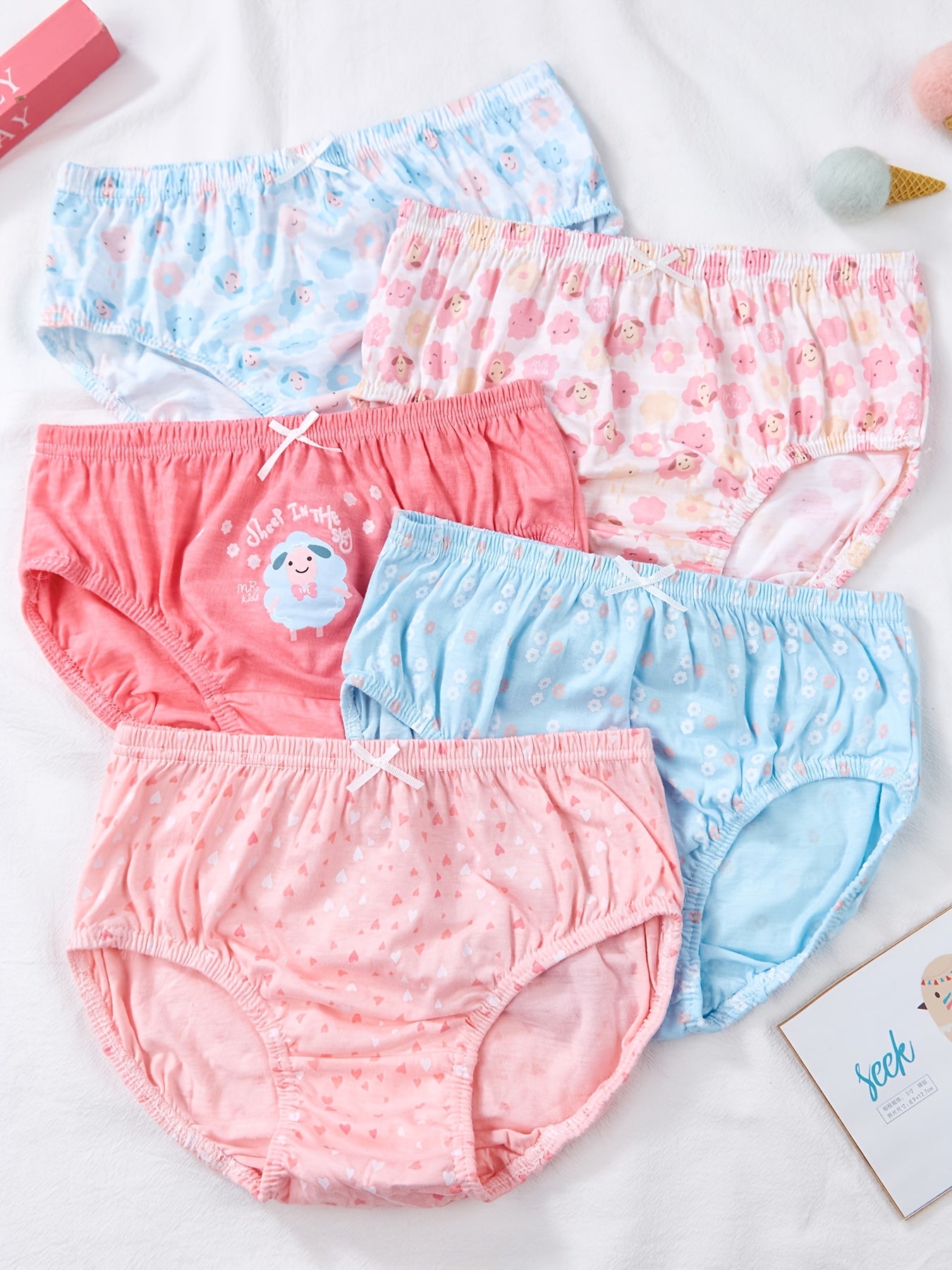 Girls Cartoon Sheep Flowers Heart Shortie Brief Set