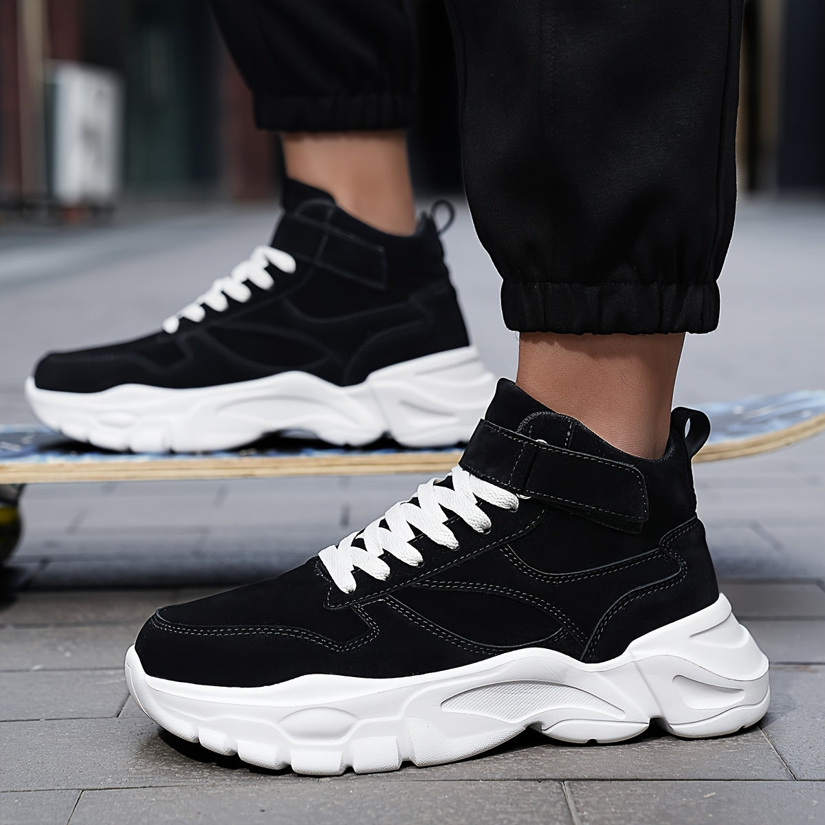 Men's High Top Chunky Shoes Comfy Non Slip Lace Up Casual Sneakers