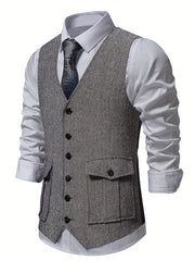 Classic Herringbone Suit Vest Men Wedding Party