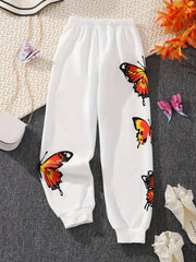 Girls Butterfly Print Jogger Pants for Spring/Fall