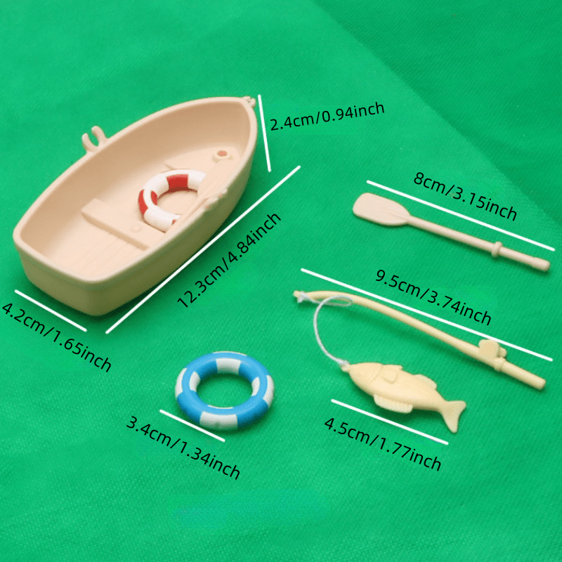 Beige ABS Wooden Rowboat Kit with Accessories for Dollhouse and Model Home Decor