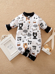Bear Print Baby Romper Long Sleeve Cotton Bodysuit