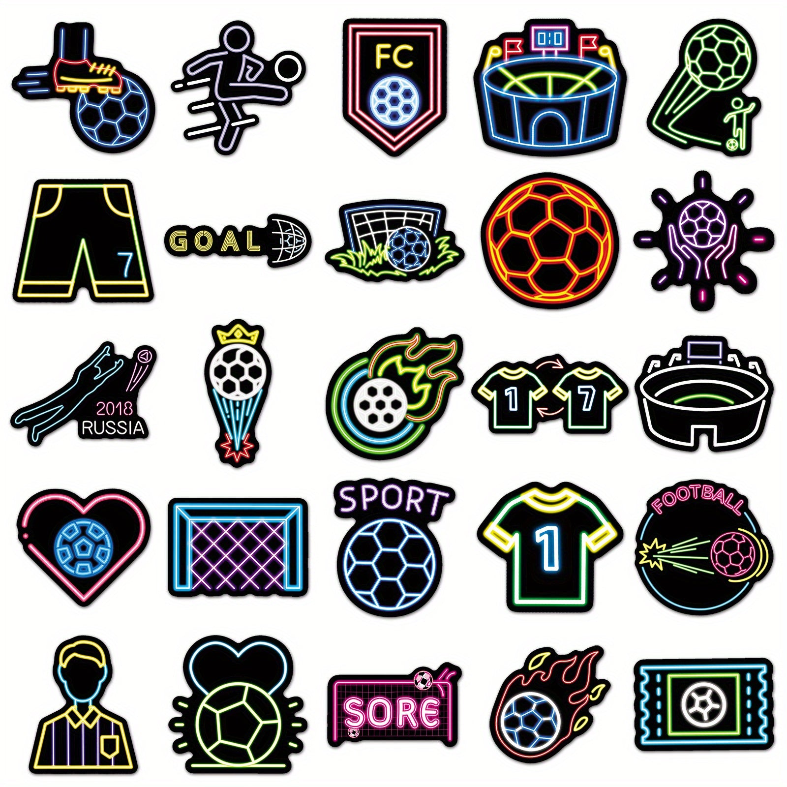 50pcs Neon Football Stickers for DIY Luggage Sports Decor