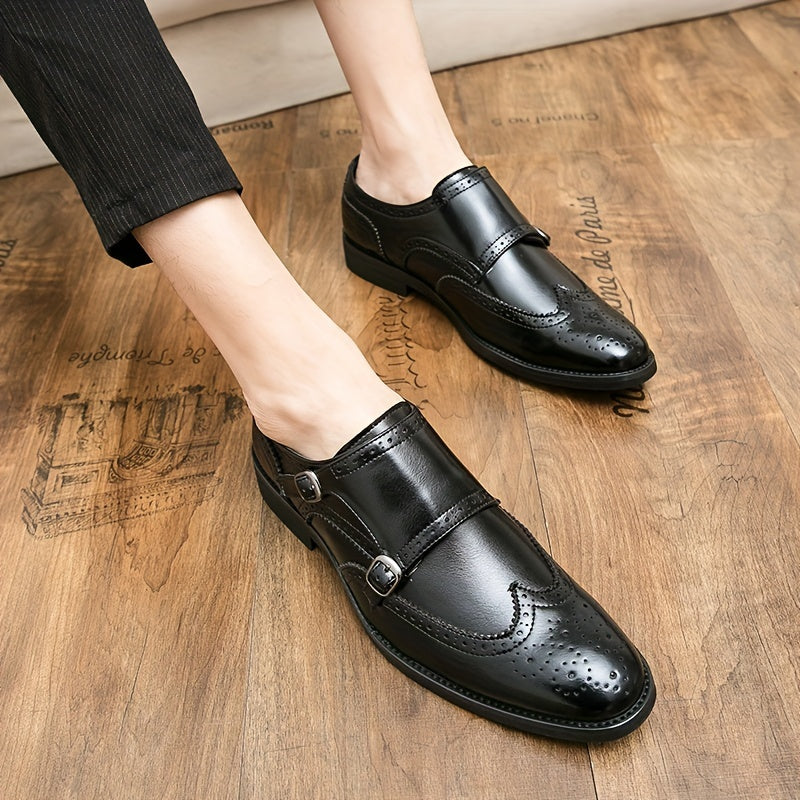 Men's Brogue Double Monk Shoes for Wedding Party Business