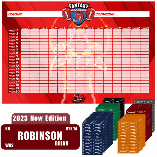 Fantasy Football Draft Board - 14 Teams - 20 Rounds - 650 Player Stick