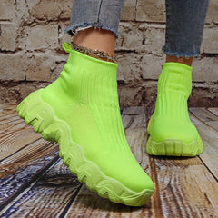 Women's Platform Knitted Sneakers Comfy Slip On High Top Sports Shoes