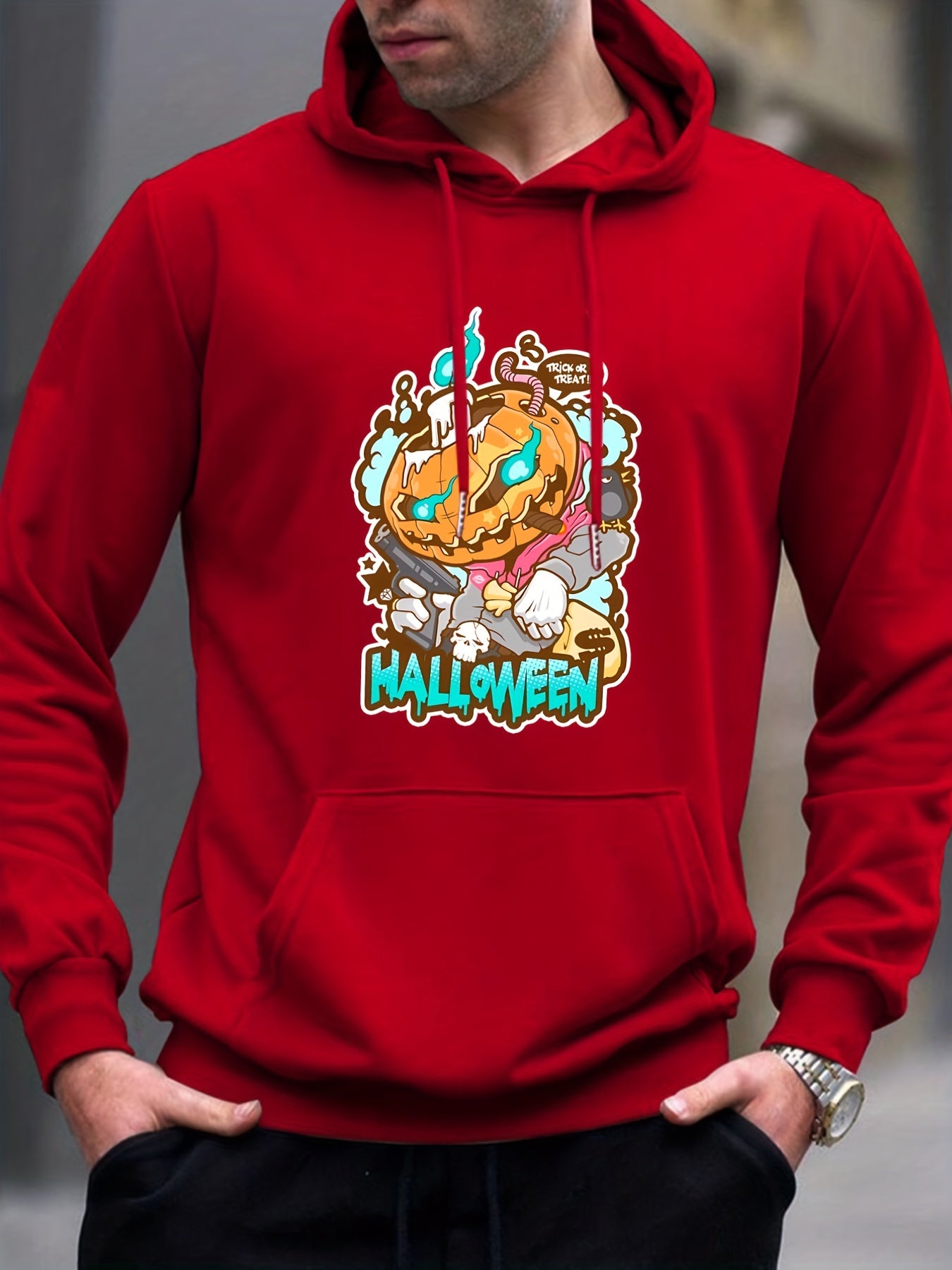 Anime Jack O Lantern Print Hoodie Men's Casual Graphic Pullover Hoodie