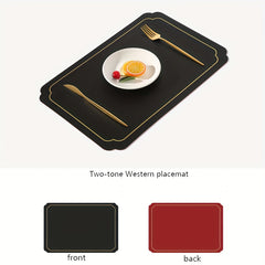 Nordic Rectangular Golden Edge Leather Table Mat Waterproof Placemat