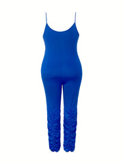 Sexy Romper Solid Ruched Stretch Cami Jumpsuit