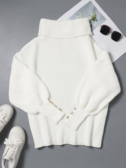 Solid Button Decor Lantern Sleeve Sweater