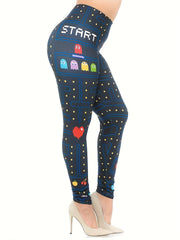 Casual Leggings Women's Plus Pixel Monster & Fruit Print Leggings