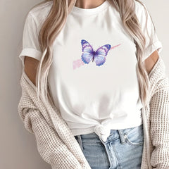 Butterfly Print T-shirt Short Sleeve Crew Neck Streetwear Summer Tee