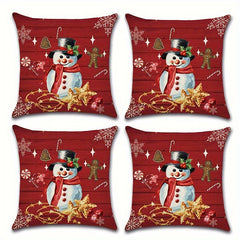 Christmas Snowman Snowflake Pillow Cover Red 4pc