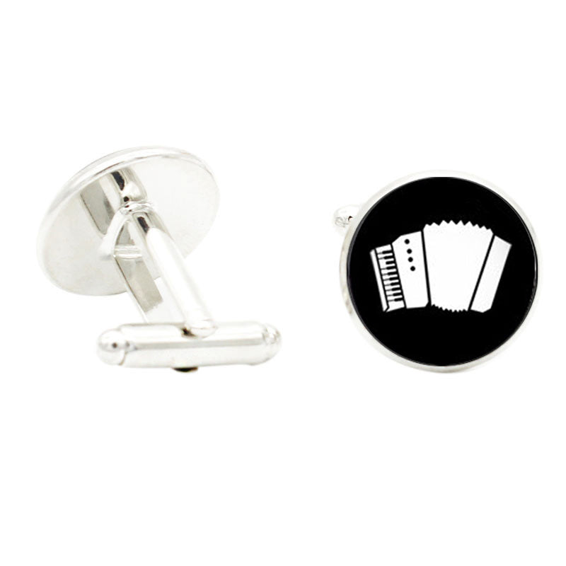 Musical Instrument Glass Gem Cufflinks Accordion Violin Piano Cuff Link