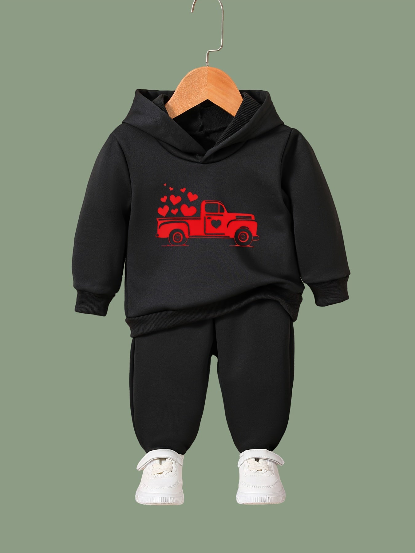 2pcs Love Truck Graphic Hoodies Pants Set Outfits Spring Fall Sports Gift Girls