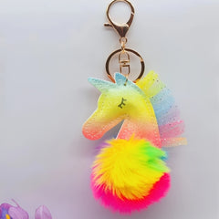 Lace Unicorn Fur Ball Keychain Bag PU Leather Plush Pendant