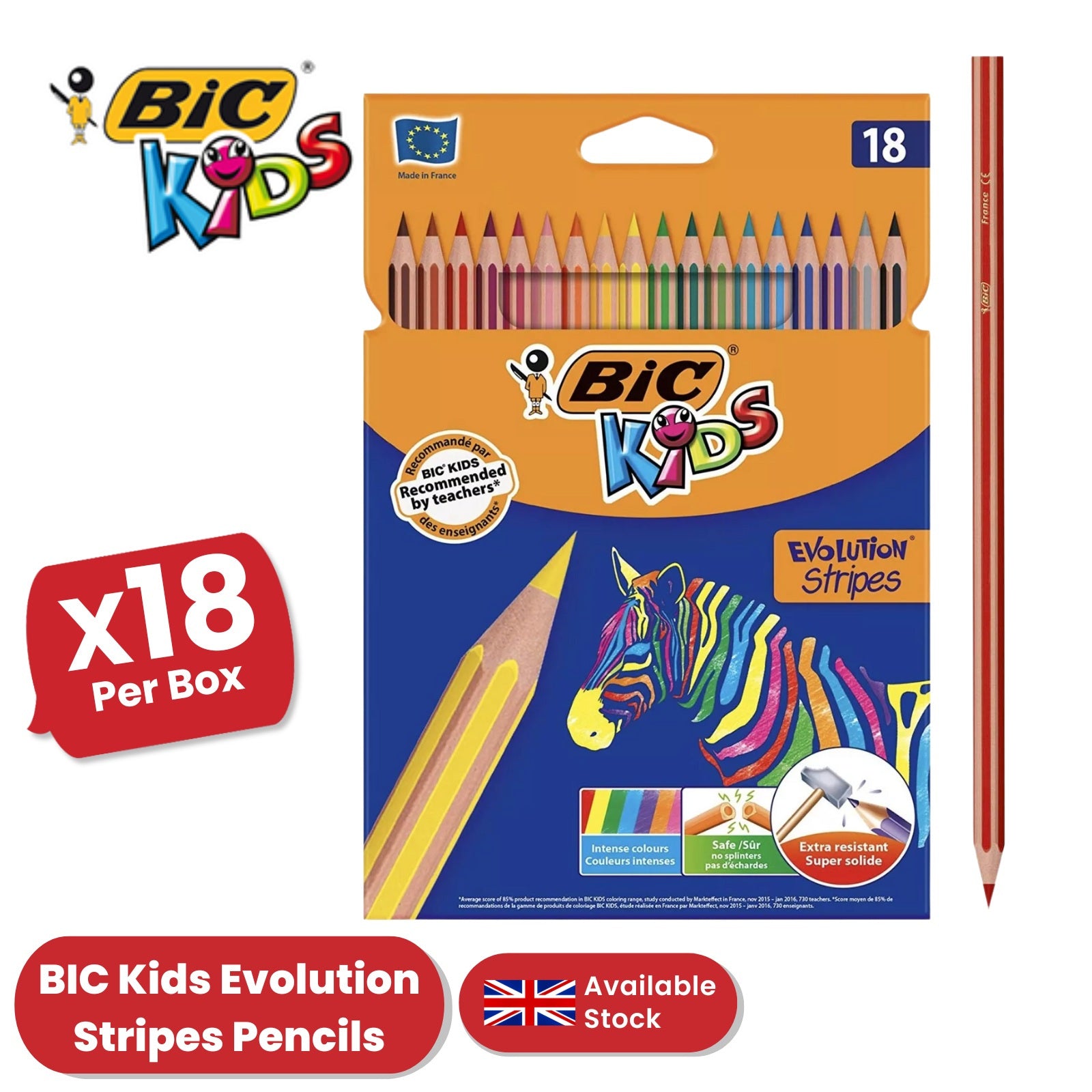 Kids Evolution Stripes Colouring Pencils Assorted 18 Pack