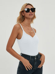 Solid V-neck Crop Cami Top Spaghetti Strap Summer Women's Clothing