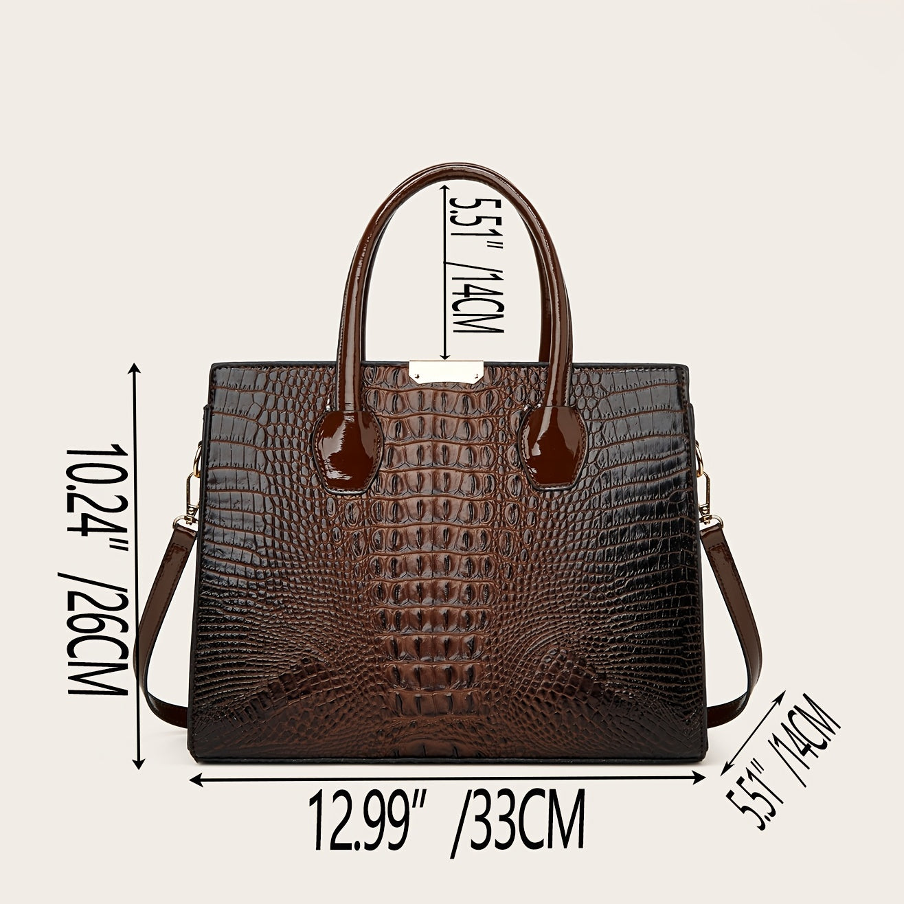 Crocodile Pattern Tote Bag Faux Leather Shoulder Bag with Zipper