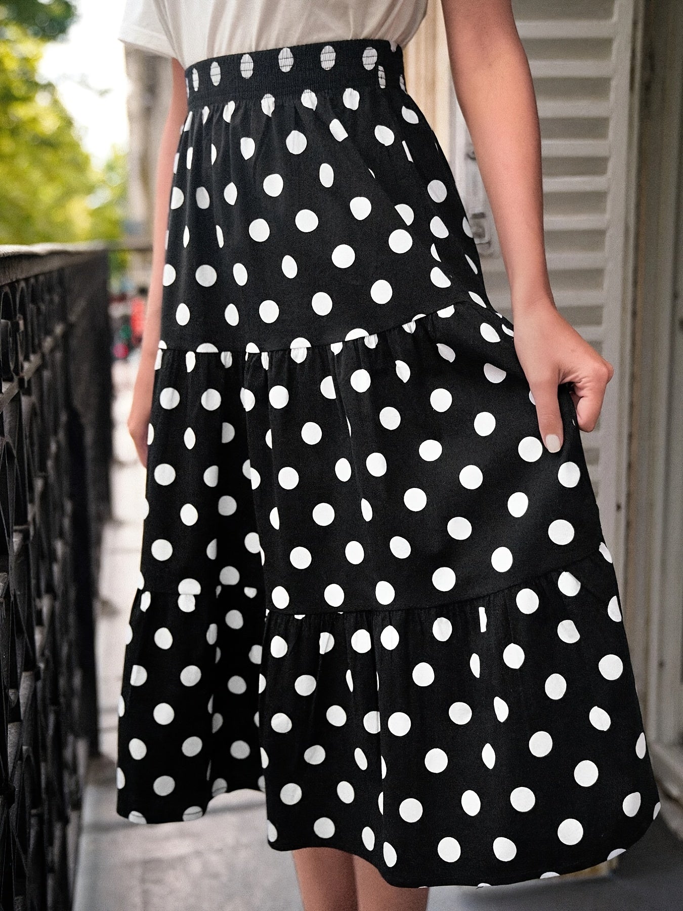 Women's Polka Dot Tiered Skirt High Waist Layered Casual Skirt