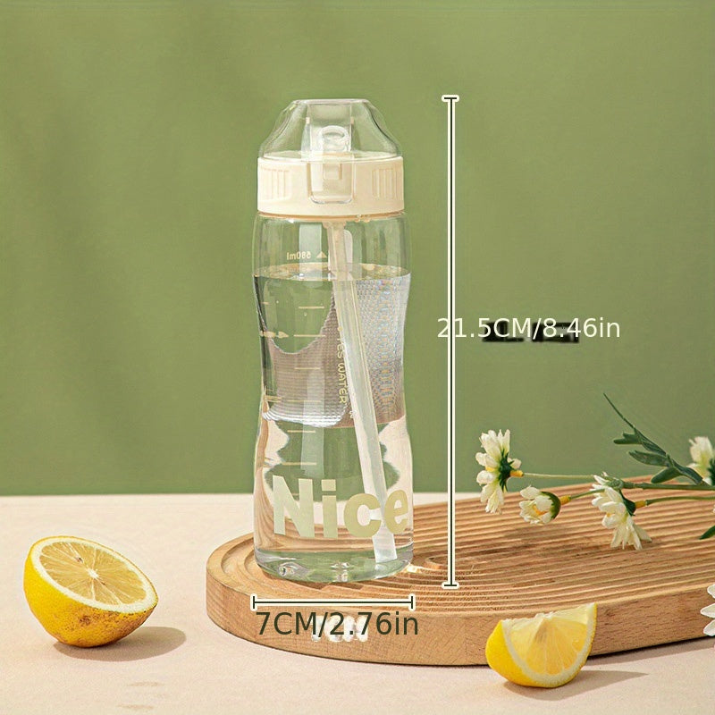 Leakproof Sports Water Bottle with Straw and Scale for Fitness Hiking