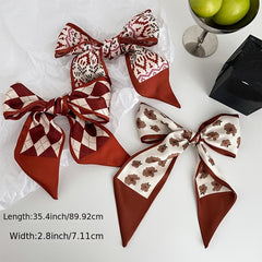 Floral Silk Scarf Handbag Handle Ribbon Hair Tie
