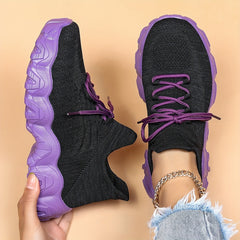 Thick Sole Mesh Running Shoes Shock Absorption Breathable Lace Up Sneakers
