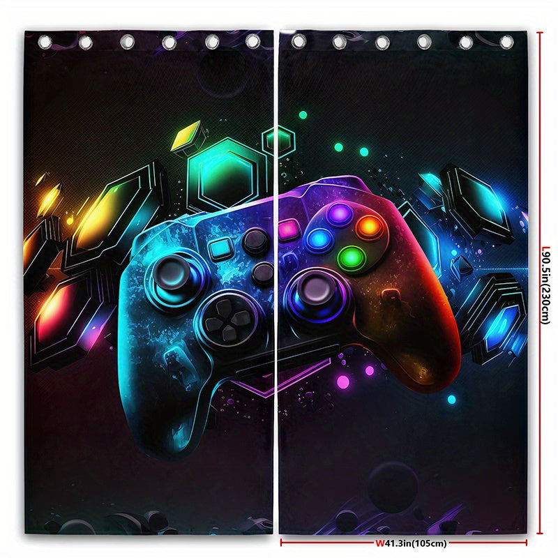 2pcs Game Controllers Printed Curtain Vibrant Colorful Polyester Fiber