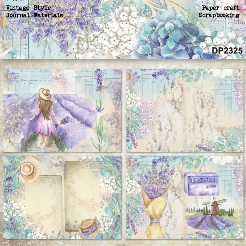 16pcs Lavender Pattern Romantic Summer DIY Paper Craft Supplies For Gift