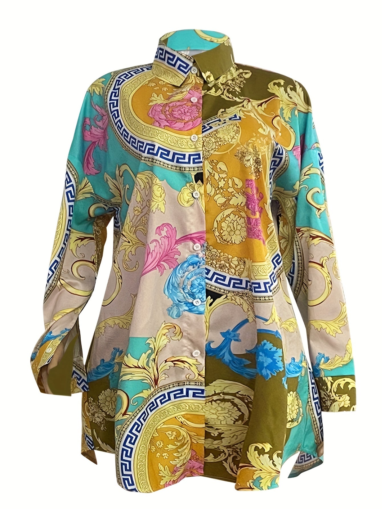 Colorblock Baroque Print Shirt Dress