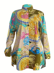 Colorblock Baroque Print Shirt Dress