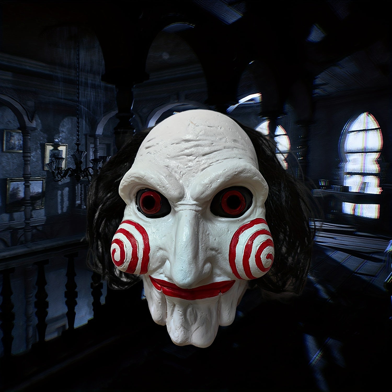 Men's Halloween Saw Mask Horror Billy Puppet Scary Clown Full Head Mask Latex