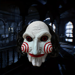 Men's Halloween Saw Mask Horror Billy Puppet Scary Clown Full Head Mask Latex