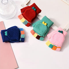 Knit Flip Open Finger Kids Gloves Warm Half Finger Boys Girl