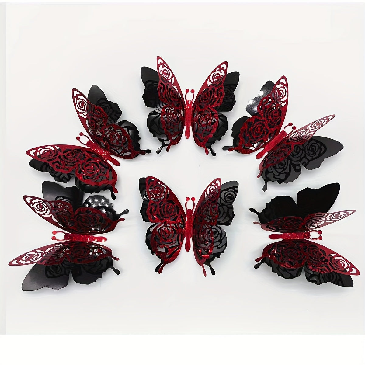 6pcs Glittering Butterfly Stickers Double Layer Decorative Indoor Outdoor Decor