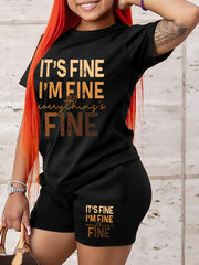 Letter Print Tee & Biker Shorts Set Women 2pcs Outfit