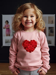 Girls Heart Pattern Crew Neck Sweatshirt For Spring Fall