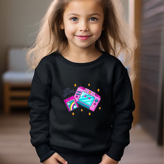 Cartoon Camera Print Girls Casual Pullover Sweatshirt