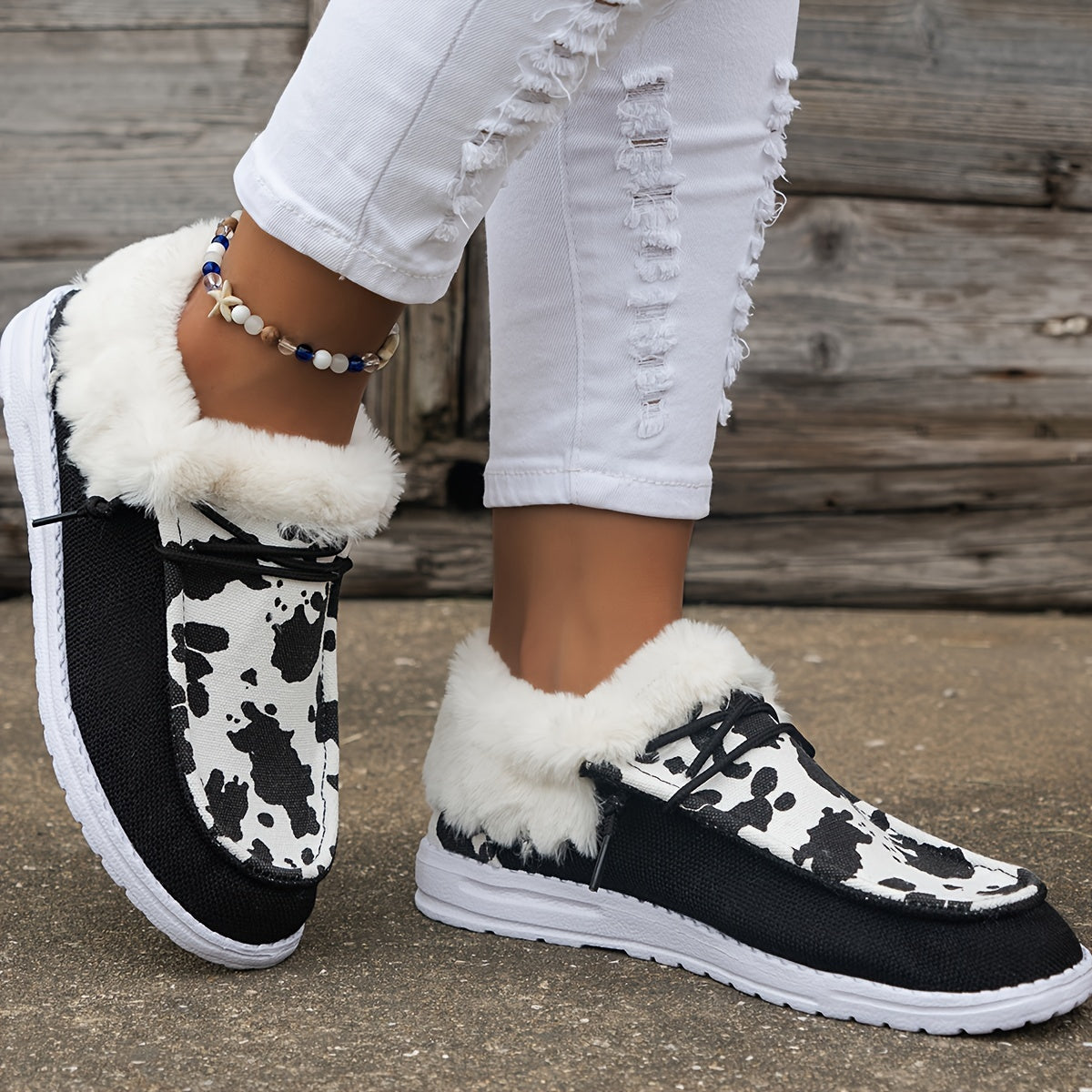 Dairy Cow Print Thickened Warm Sneakers Lightweight Non slip Shoes