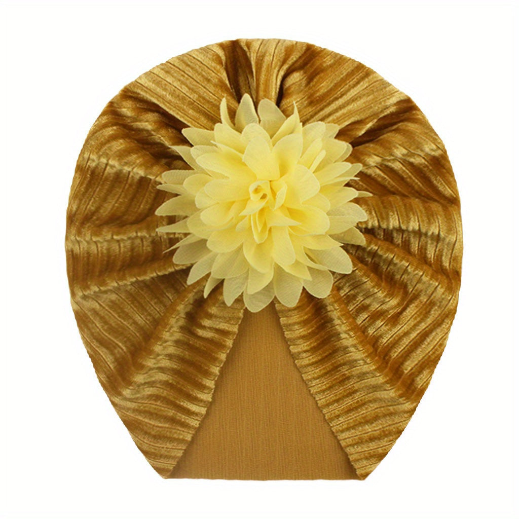 Velvet Chiffon Flower Baby Hat 0-3 Years All Seasons
