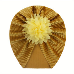 Velvet Chiffon Flower Baby Hat 0-3 Years All Seasons