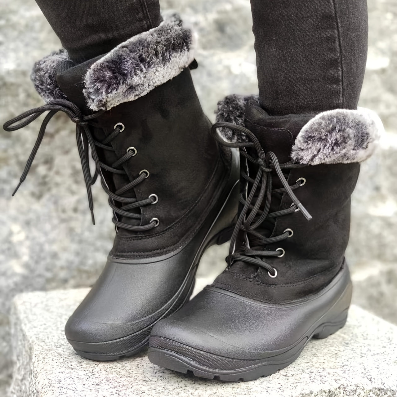Women's Fluffy Snow Boots Plus Fur Warm Outdoor Boots
