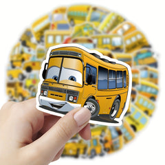 50pcs School Bus Cartoon Students Yellow Car Stickers Waterproof
