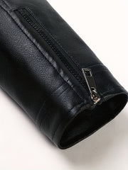 Men's PU Biker Jacket Zip Up Lapel Faux Leather Jacket